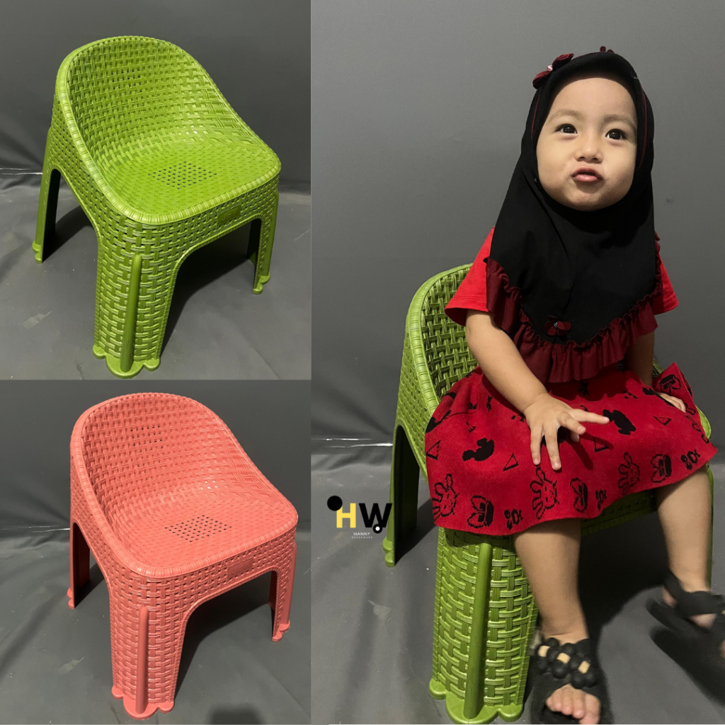 Kursi Anak - Bangku Sender Kecil Plastik Motif Rotan / Kursi Pendek Belajar Playgroup / Kursi Bangku