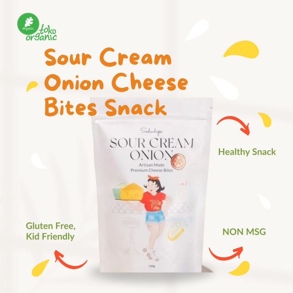 

Sodachips Sour Cream Onion Cheese Bites | Snack Low Calorie Camilan Gluten Free, No MSG | Healthy Snack Aman Untuk Anak - 70Gr