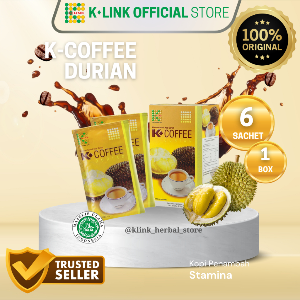 

K-COFFEE Durian Original K Link (1 Box isi 6 Sachet) Kopi Aroma Durian Meningkatkan Gairah dan Stamina serta Membantu Menurunkan Tekanan darah