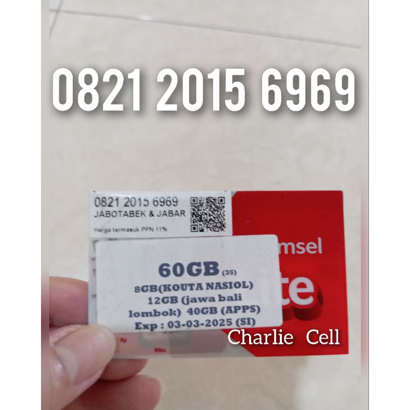 Kartu Perdana Telkomsel 4G 5G 12 Digit Nomor Cantik 0821 2015 6969 Free Kuota Utama 60 GB