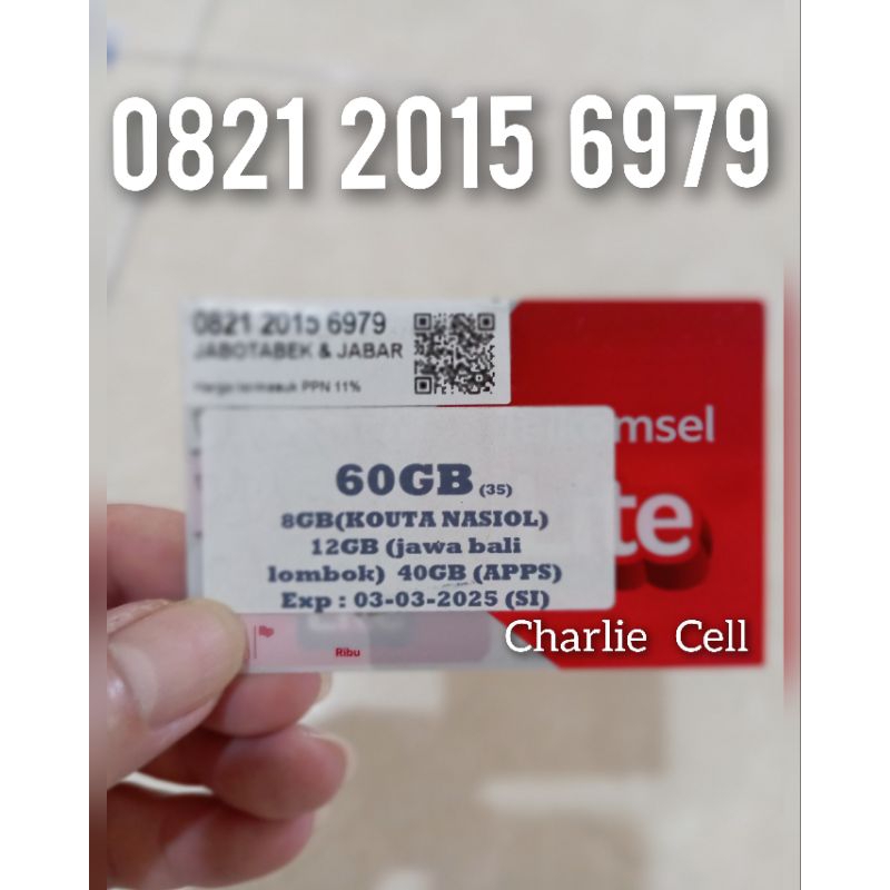Kartu Perdana Telkomsel 4G 5G 12 Digit Nomor Cantik 0821 2015 6979 Free Kuota Utama 60 GB