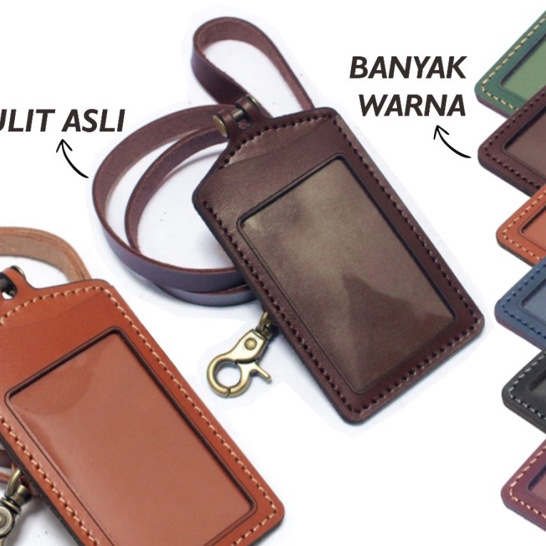 

FG2 Gantungan dompet ID card kulit coklat tali id card holder model palang