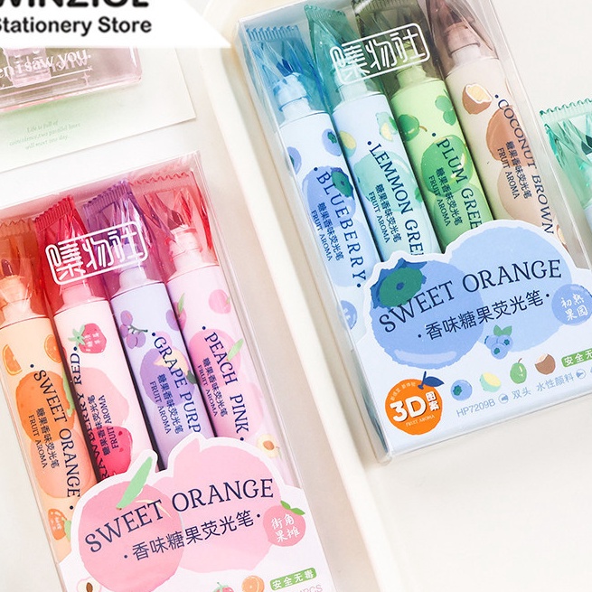 

FG2 Winze 4pcs Fruit Scented Hhlhter Stabilo Pastel Spidol Warna Warni Morandi Hhliter Dual Tip Lucu Journal Marker Pen Alat Tulis Stationery