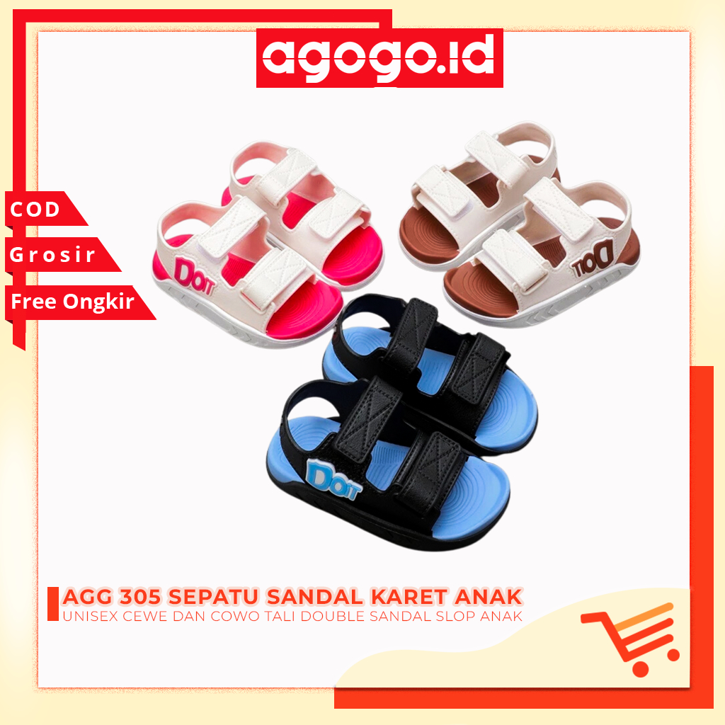 AGG 305  SEPATU SANDAL KARET ANAK UNISEX CEWE DAN COWO TALI DOUBLE SANDAL SLOP ANAK