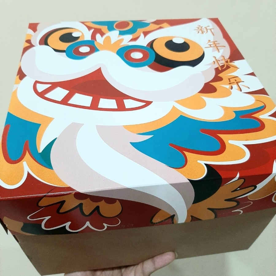 

10 Pcs Dus Eflute Motif Brongsai Imlek Packaging Kue Bolu CNY Ukuran 25 x 25 x 18 Cm
