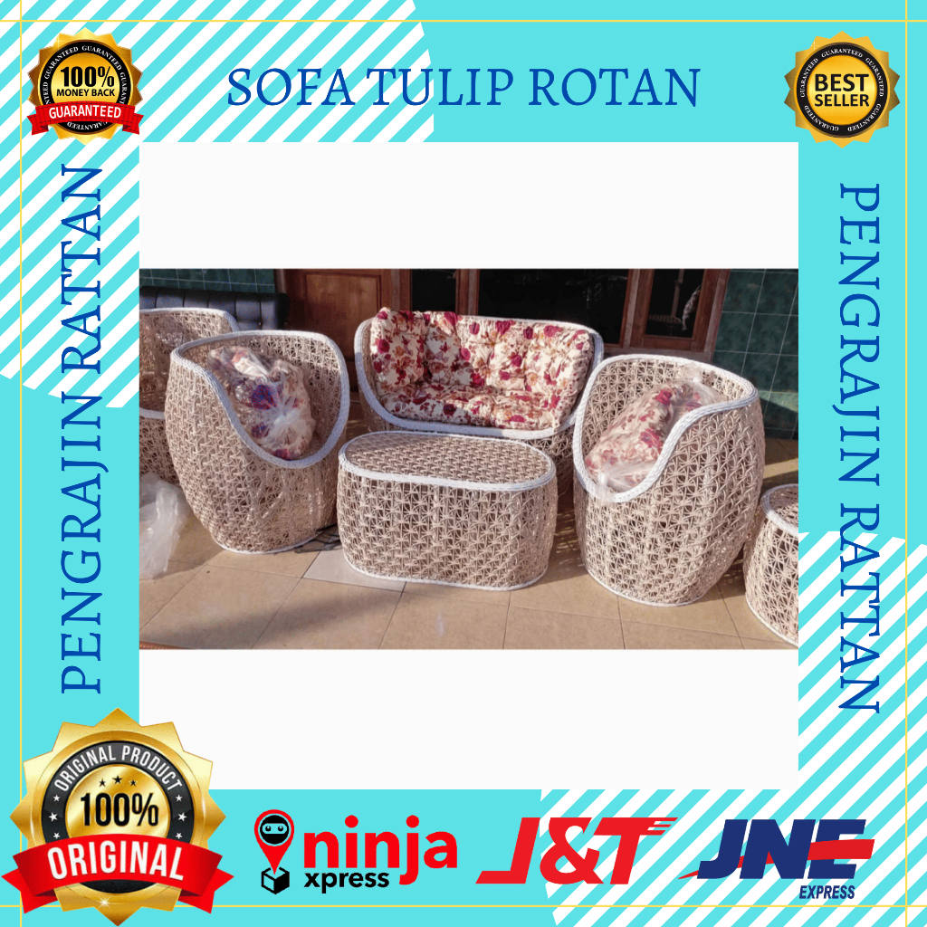1 Set Sofa Kursi Korsi Bangku Brekele Tulip Anyaman Rotan Sintetis Furniture Untuk Meja Kursi Teras 
