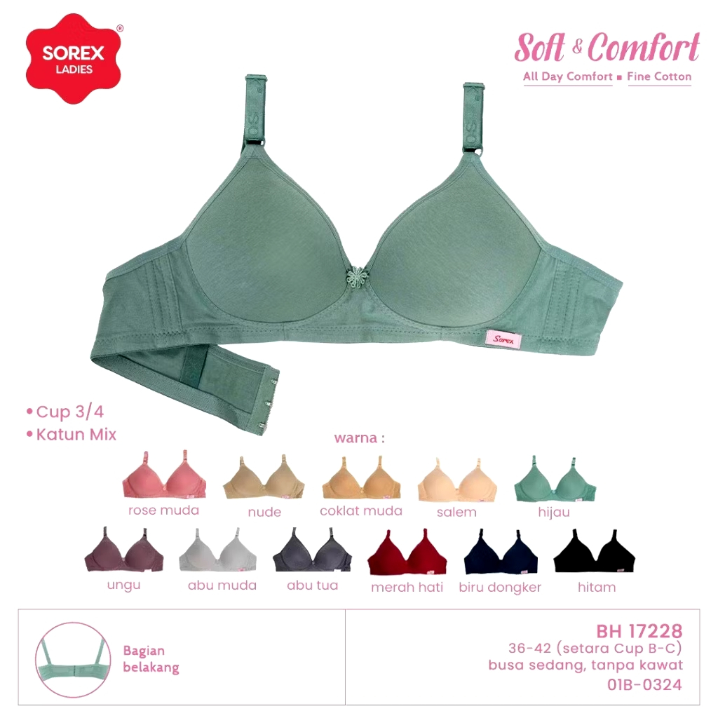 BH Sorex Bra Wanita Cup Besar Kait 3 Tanpa Kawat / BH Busa Sedang 36 38 40 42 / BH Wanita Dewasa Bag