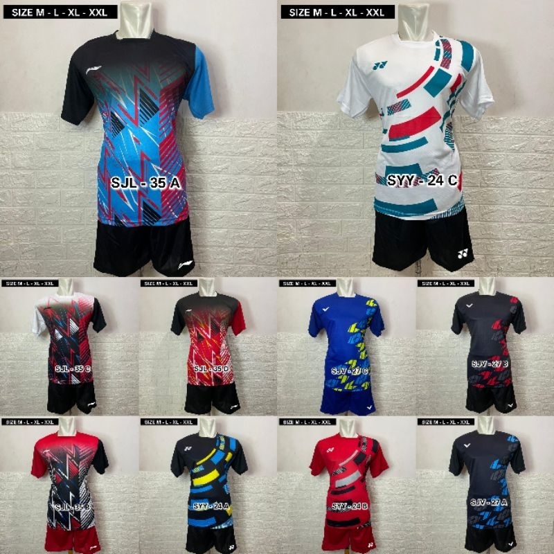 BAJU STELAN BADMINTON / SETELAN JERSEY BULU TANGKIS DEWASA / KAOS OLAHRAGA BADMINTON PRIA WANITA M L