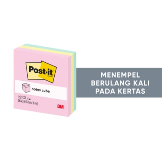 

Post-it Original Notes Cube, 3x3”, Pastel Colors, 225 sheets/pack, Menempel berulang kali pada kertas