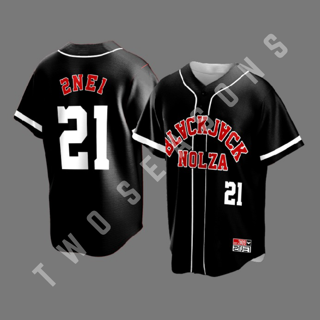 Kaos Baju Dewasa Jersey Baseball 2NE1 Blackjack Hitam Fandmade Kpop Edition Custom Full Print