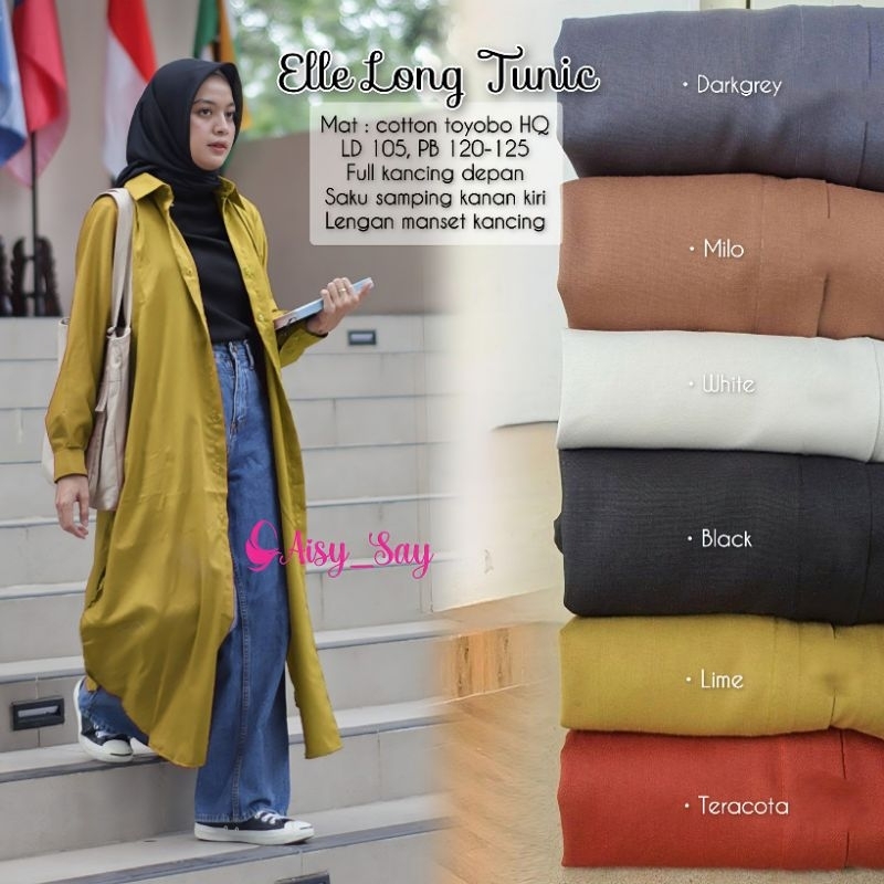 By Aisysay Elle Long Tunik Toyobo Premium-Tunic Putih Wanita Kekinian-Tunik Panjang Wanita Katun Toy