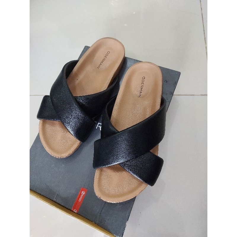 Sandal kulit wanita flat Obermain original
