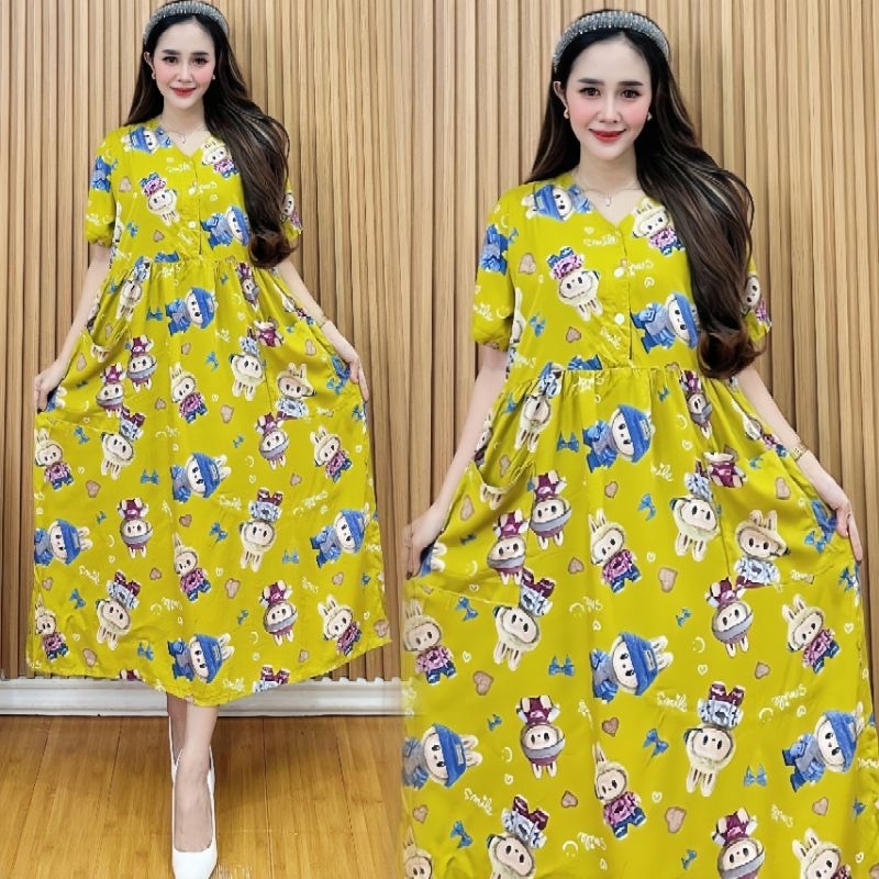 DRESS PRINCESS MOTIF LABUBU  LD 110 MODEL TERBARU / DASTER RAYON POLOS / DASTER JUMBO BUSUI FRIENDLY