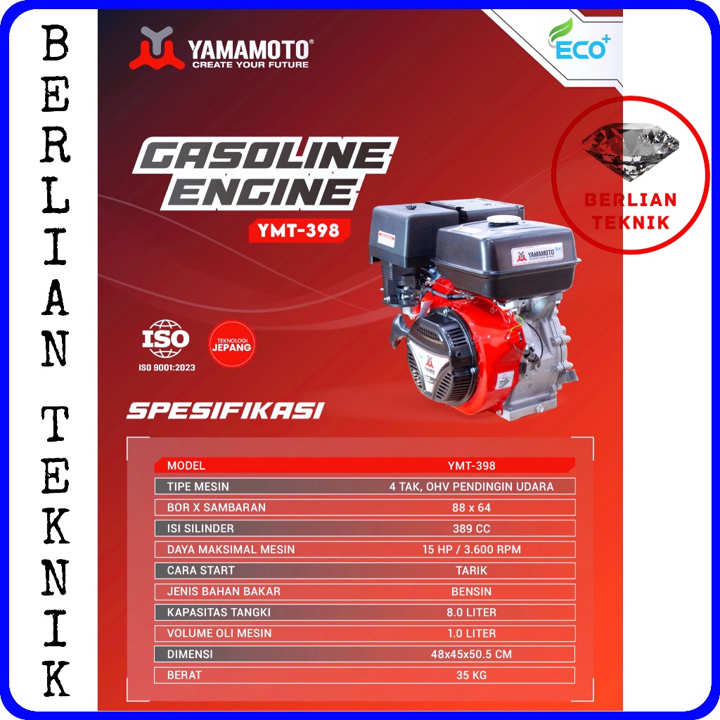 Mesin Penggerak Bensin Engine Gasoline Yamamoto YMT ECO 398 / 15 HP