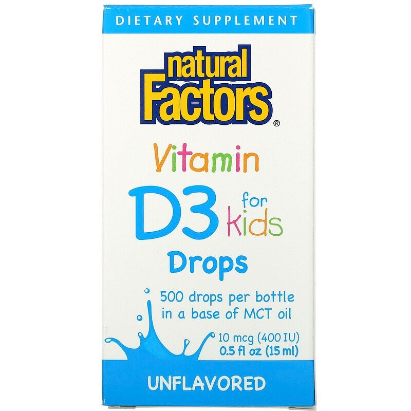 Natural Factors Vitamin D3 10 mcg (400 IU) Tetes untuk Anak-anak Tanpa Rasa 15 ml (0,5 ons cairan)