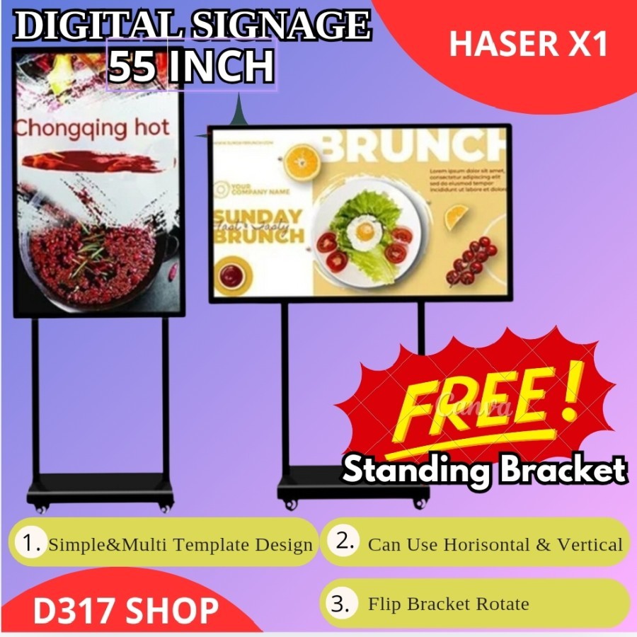

Digital Signage 55 Inchi Kiosk digital signage Multi Vertical Horisontal Rotate Bracket Non Touchcreen Indoor Billboard Papan Iklan Promosi