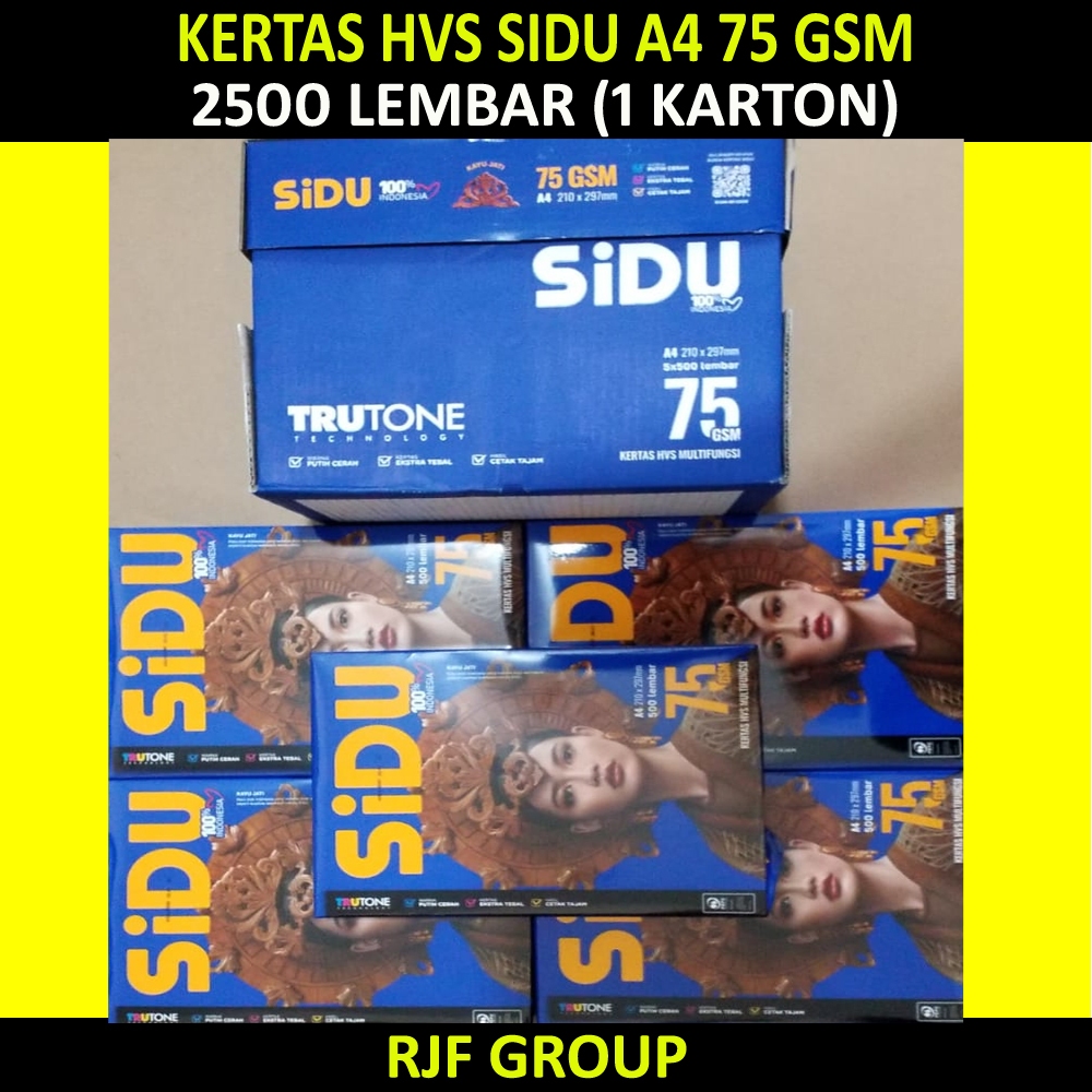 

KERTAS HVS SIDU A4 75 gsm 2500 LEMBAR (1 KARTON)