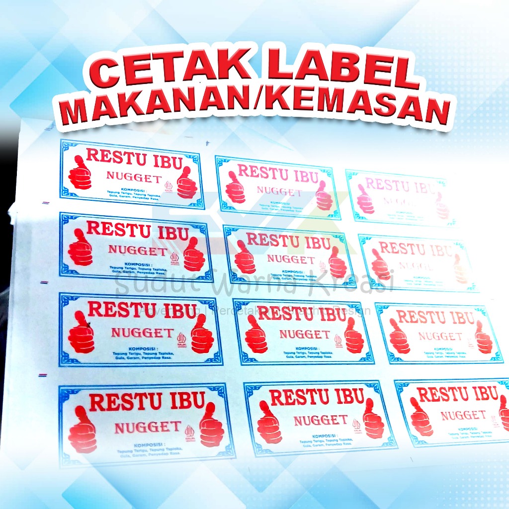 

Cetak Label Makanan, Label Tiket, Makanan Kemasan, Label Makanan Produk Bahan HVS 1 Rim