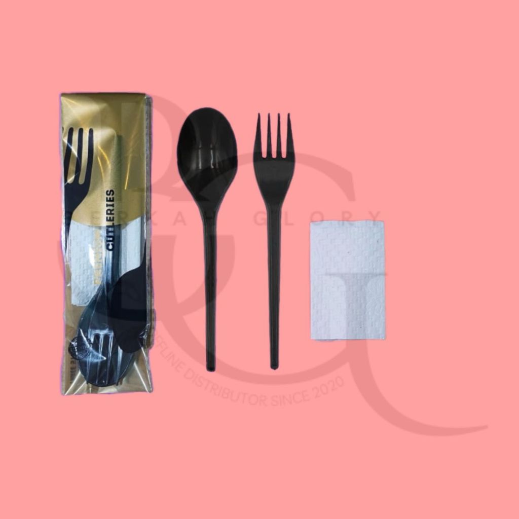 set sendok garpu plastik 3 warna sendok  hitam, bening ,putih susu isi 50 SET / sendok katering