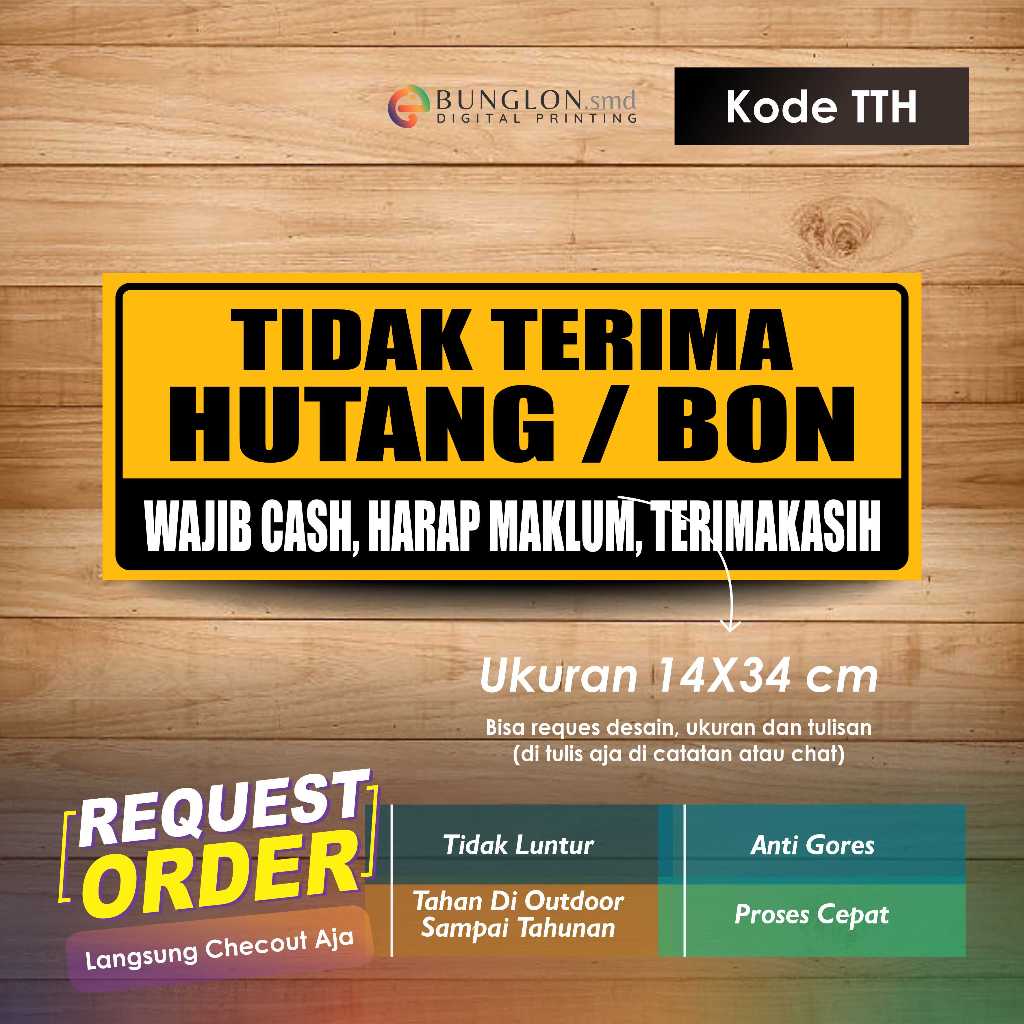 

STIKER TIDAK TERIMA HUTANG ATAU BON + LAMINASI KODE TTH KUNING