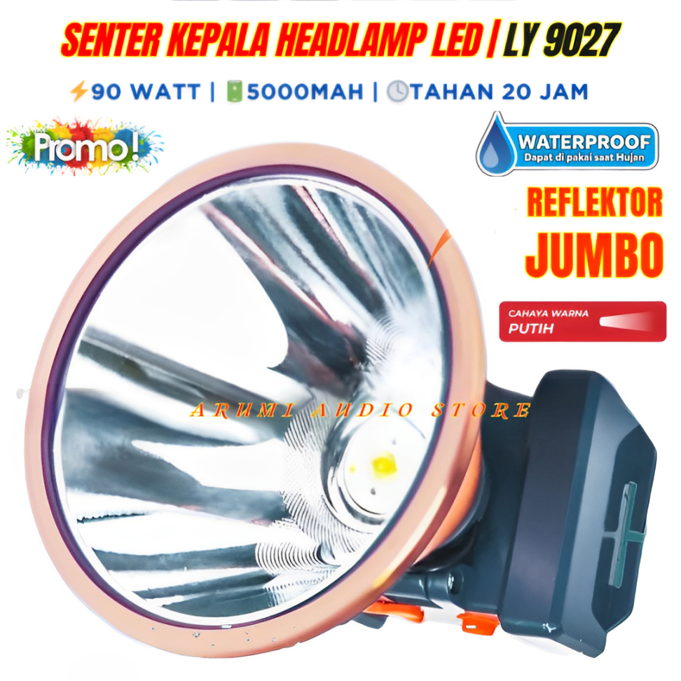 Senter Kepala Tahan Air 90 Watt Kawachi Ly-902j | Senter Camping 90w Cahaya Putih/Kuning Cas Ulang S