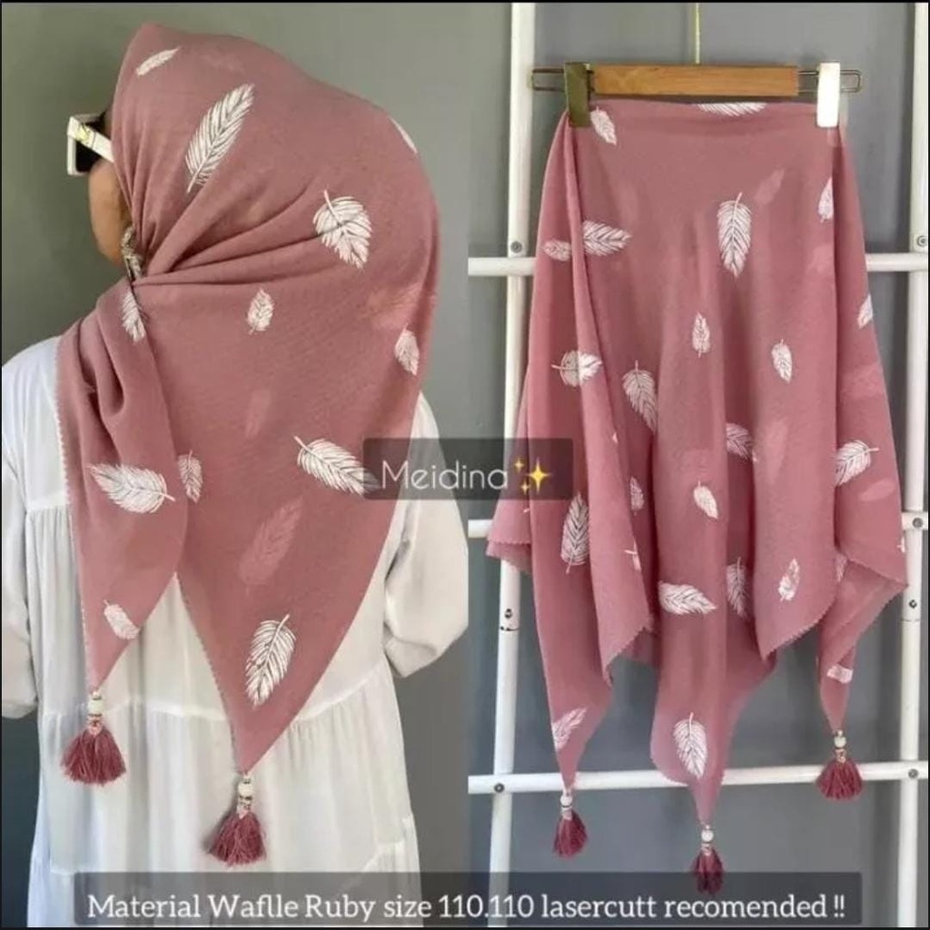 hijab segi empat jambul motif daun terlaris termurah/jilbab segiempat motif daun terlaris||Khadijah 