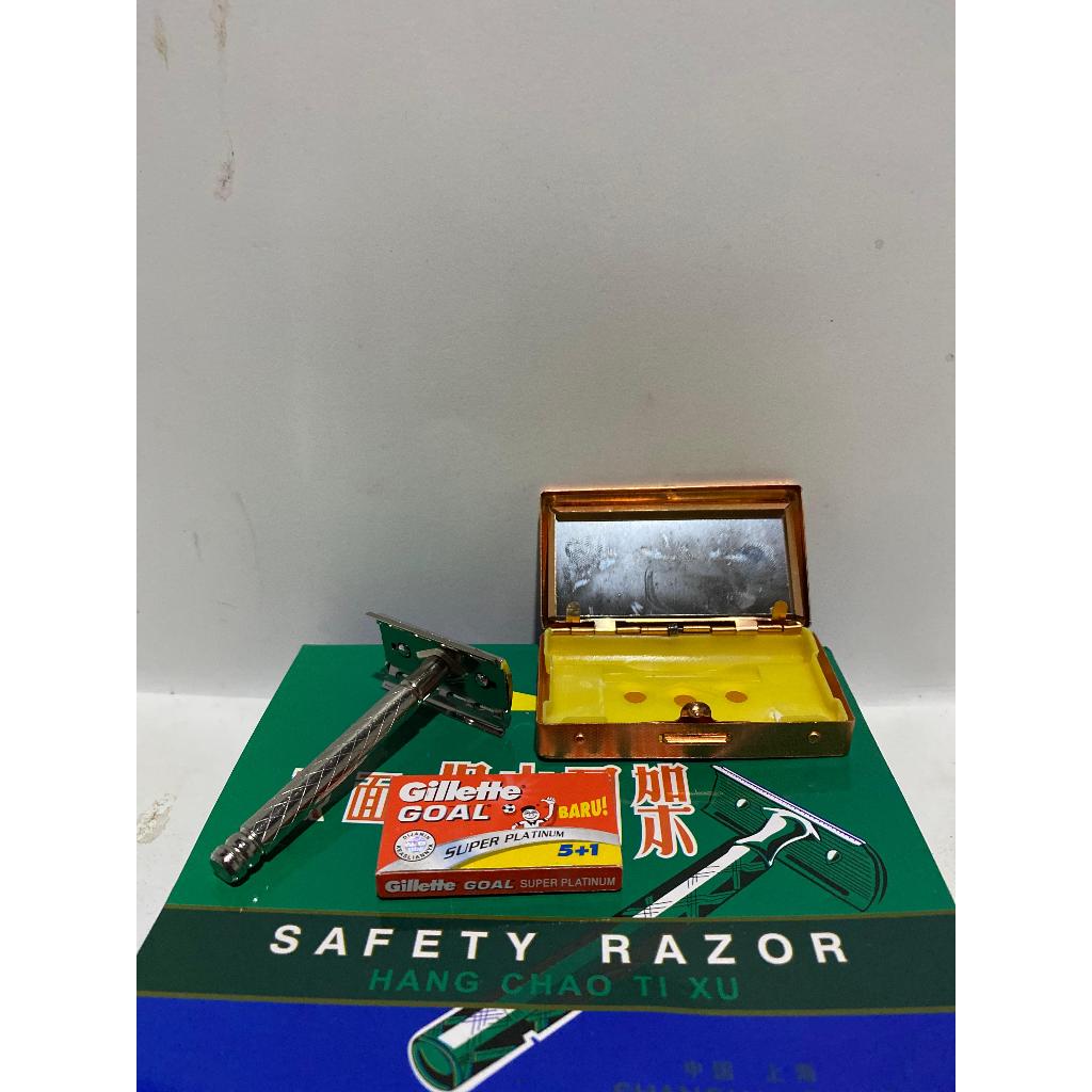 Safety razor jadul pisau cukur kumis jenggot gagang besi + silet cukur / razor cukur klasik