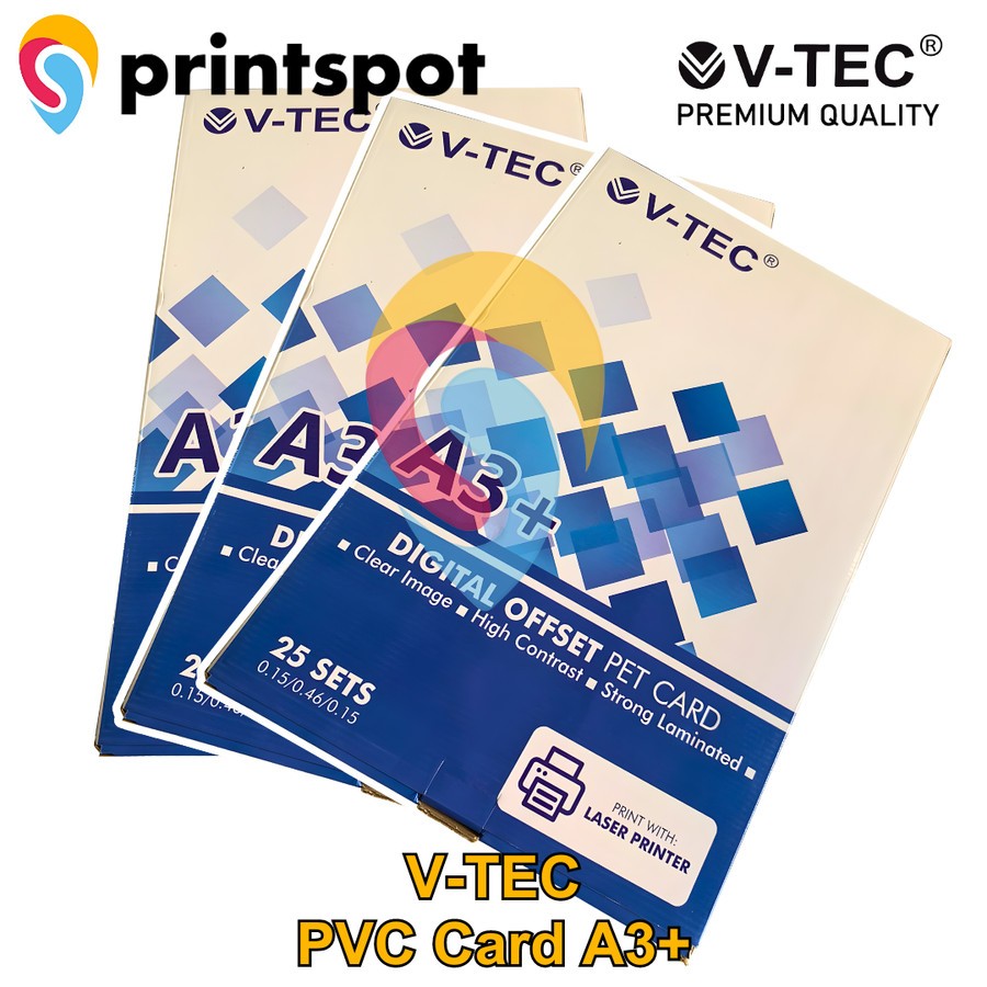 

VTEC PVC ID Card PET instant Laser Digital Print A3+ V-Tec - Pack