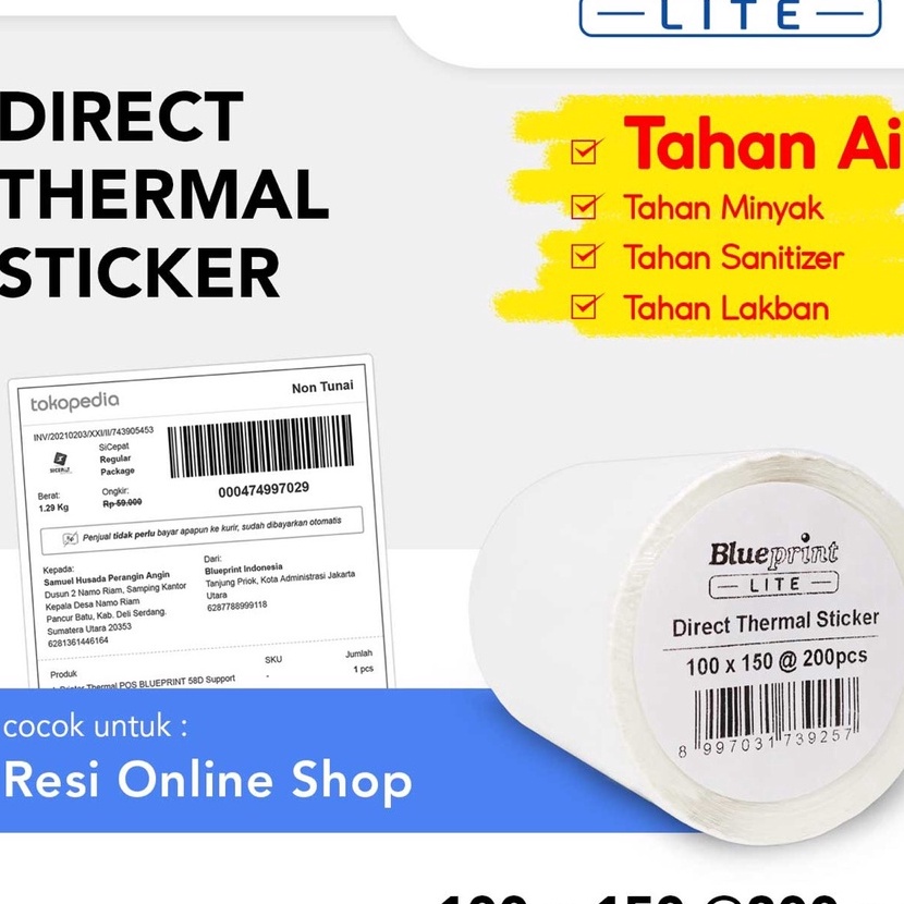 

HJ6 Direct Thermal Sticker 1 x 15 Label Pengiriman BLUEPRINT Lite 1x15 mm 2Pcs 1 Roll