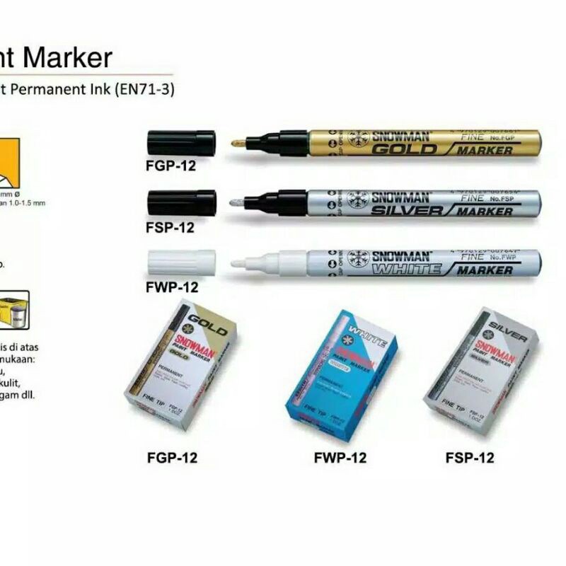 

Diskon 2 Produk Terpilih Spidol Snowman Permanen Marker Fine Tip Gold FGP12 Silver FSP12 White FWP12