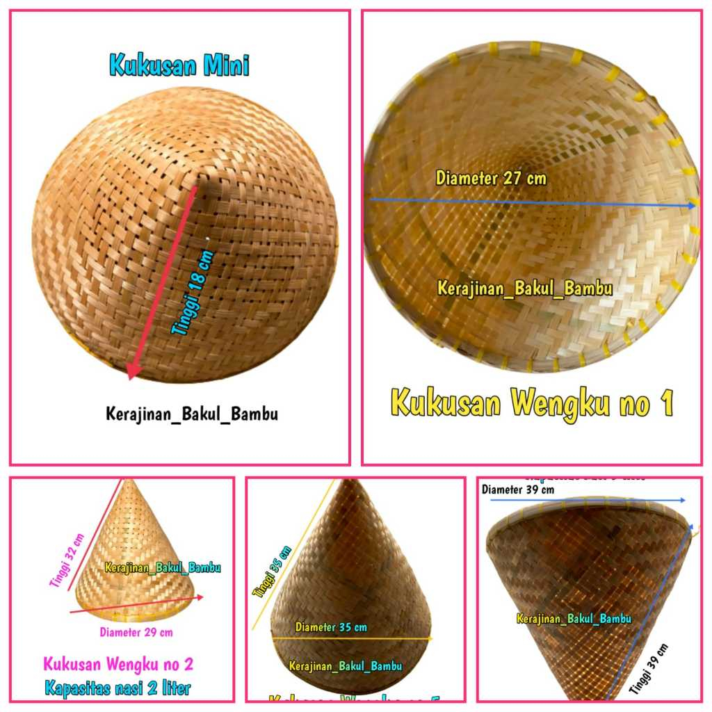 Kukusan bambu jenis WENGKU ukuran lengkap kapasitas nasi 1 liter sampe 7 liter kukusan nasi anyaman