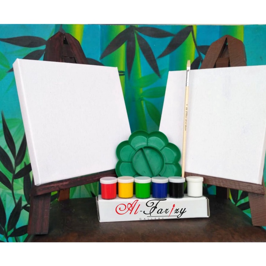 

Kilat 2Buah Kanvas Lukis Putih dengan Cat Akrilik 6 warna dasar Kuas Lukis BONUS Palet Ukuran 2x2 cm