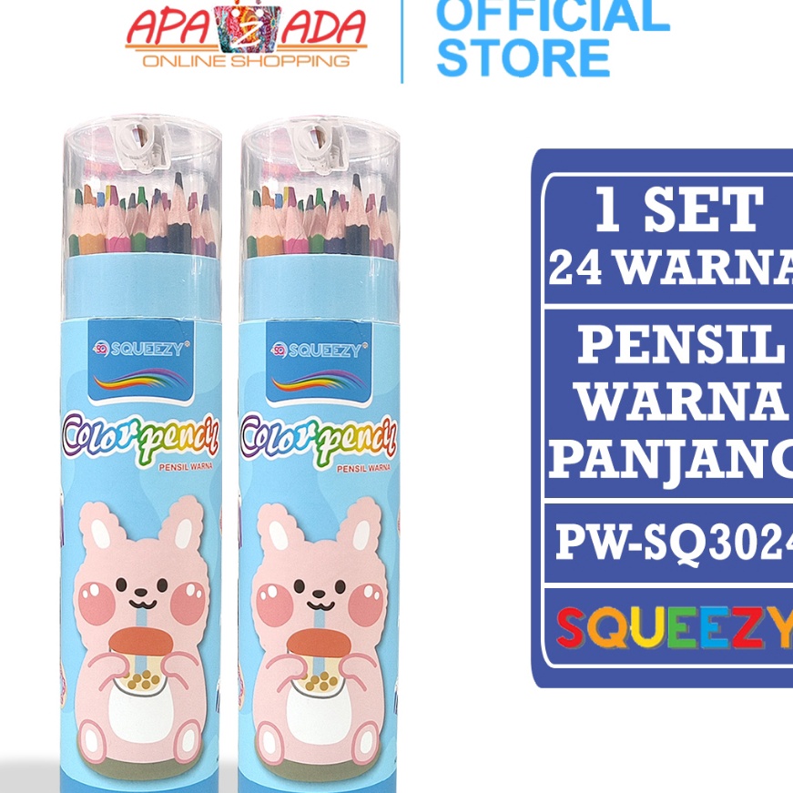 

KF7 Apazada Pensil Warna Panjang Tabung Non Toxic 1 Set 24 Warna Color Pencils SQUEEZY PWSQ324