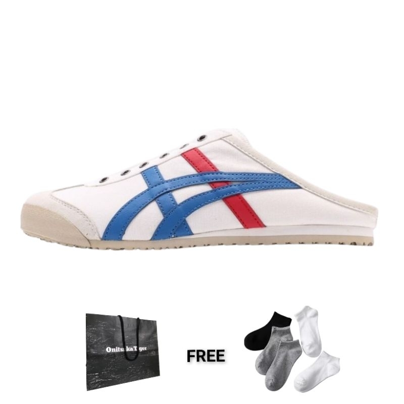 Sepatu onitsuka tiger slip on sabot white blue red