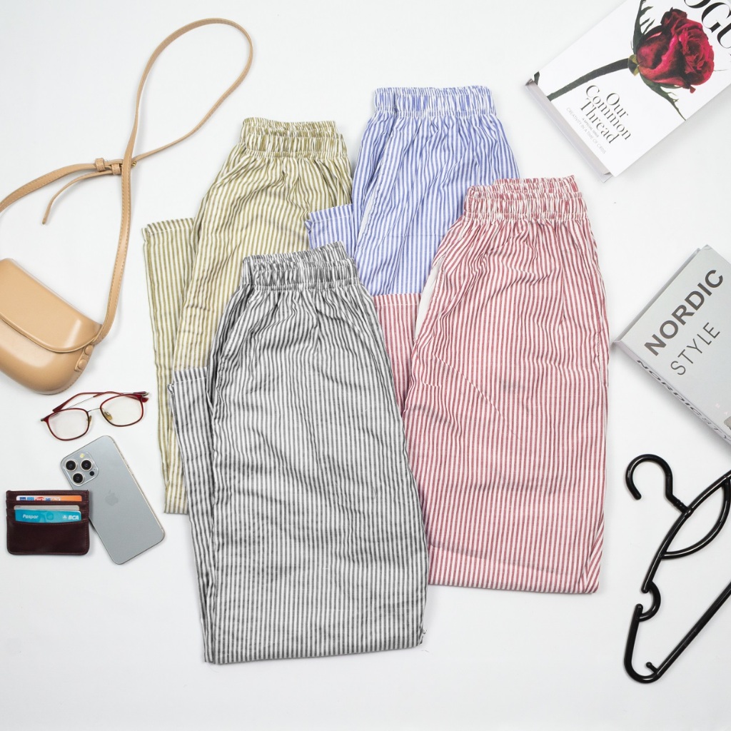 Lookback Celana Panjang Wanita Motif salur Casual Long Pants