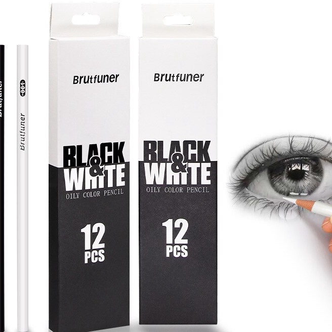 

HJ6 Pensil Warna Black White Brutfuner 12 Pcs 12 Pensil Sketsa Hitam Putih