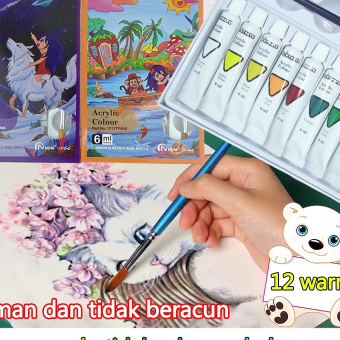 

HJ6 NDM Cat Akrilik Paintmate Acrylic Color Set 12C 6ml bonus kuas palet