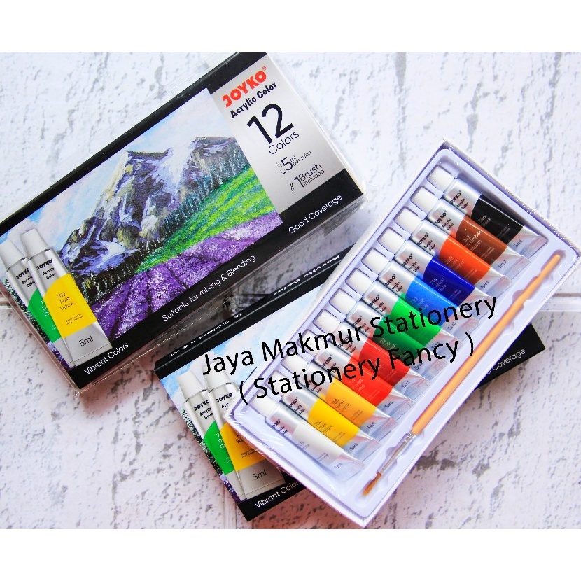 

KI3 Cat Acrylic Joyko 12 Warna Tube 5 ml Bonus Kuas brush ACC512