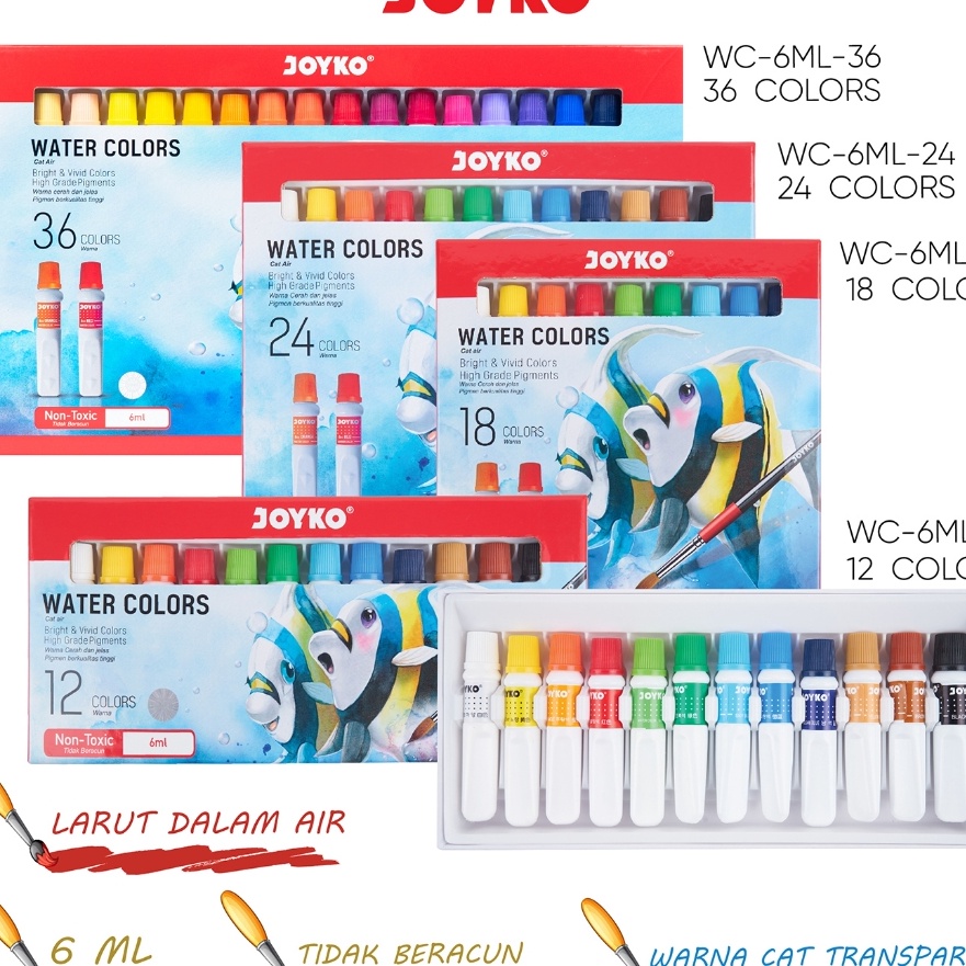 

Langka Joyko Watercolour 12 18 24 36 Colours SET Cat Air Joyko Lukis 12 Warna 18 Warna 24 Warna 36 Warna WAC6ML
