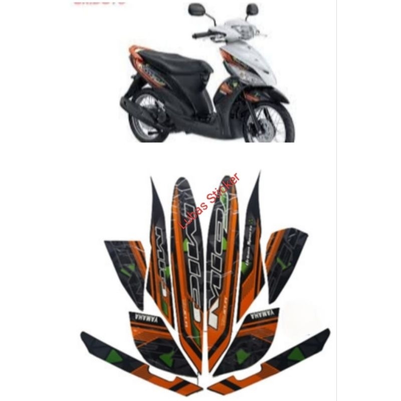 Striping Sticker Stiker Lis les decal standar motor Yamaha Mio j 2014 putih hitam