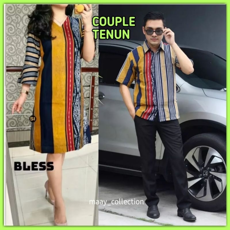 Baju set couple tenun etnik jepara terbaru tunik tenun dan kemeja tenun dijual terpisah
