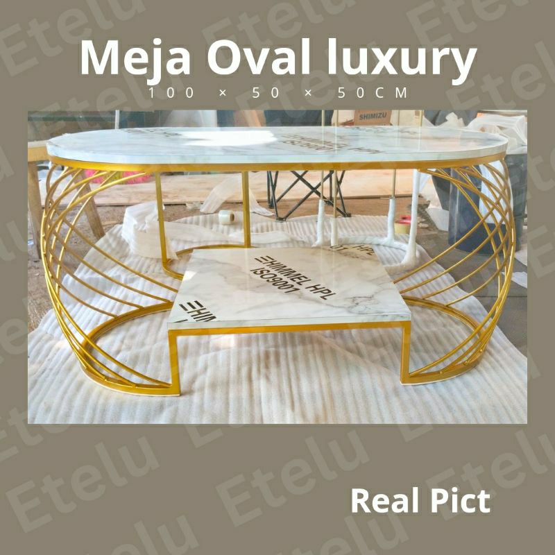 Meja Oval Minimalis | Meja Oval Motif Marmer | Meja Oval Ruang Tamu