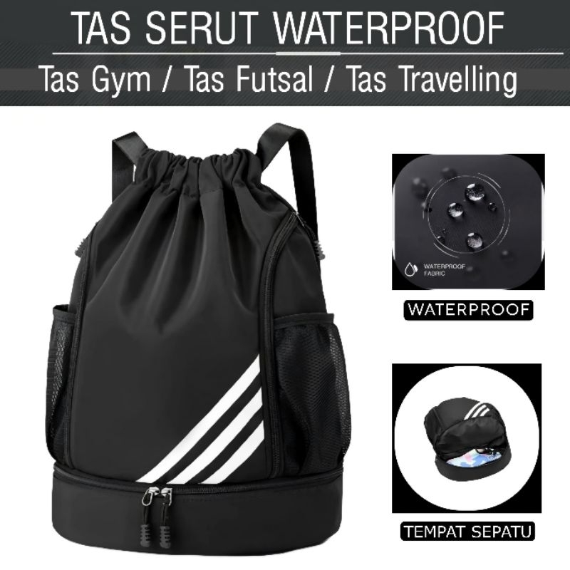 Tas Serut Tas Futsal Waterproof Tas Gym Tas Sekolah Tas Pria Keren 093