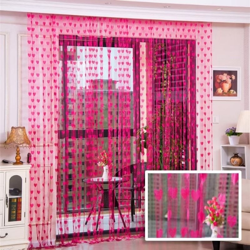 TIRAI BENANG MOTIF LOVE 100X200CM WARNA HOT PINK/TIRAI BENANG PINTU JENDELA MOTIF LOVE