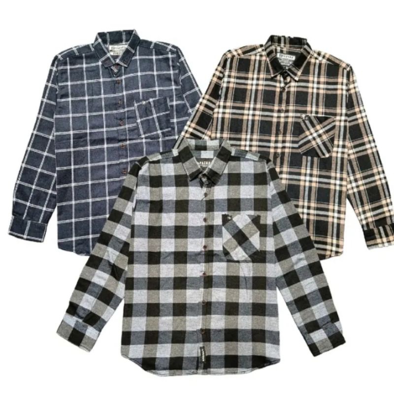 Flash Sale Kemeja katun flanel motif kotak kotak lengan panjang Slimfit cowok keren outfit style pri