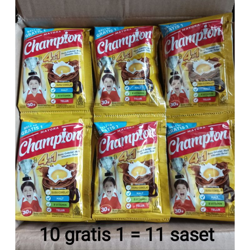 

Energen champion, Susu champion, mayora champion 4 in 1, 30 gram, 11 saset
