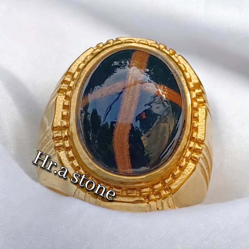 CINCIN BATU AKIK TAPAK JALAK GARIS EMAS MEWAH