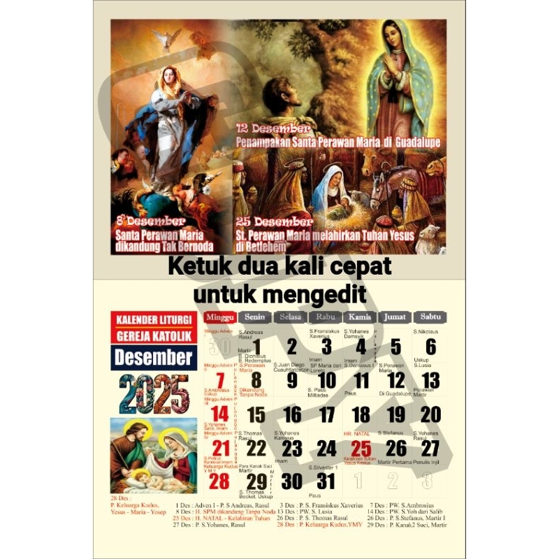 

KALENDER DINDING LITURGI GEREJA KATOLIK 2025 edisi Santa Maria 13 lembar 32x48cm²