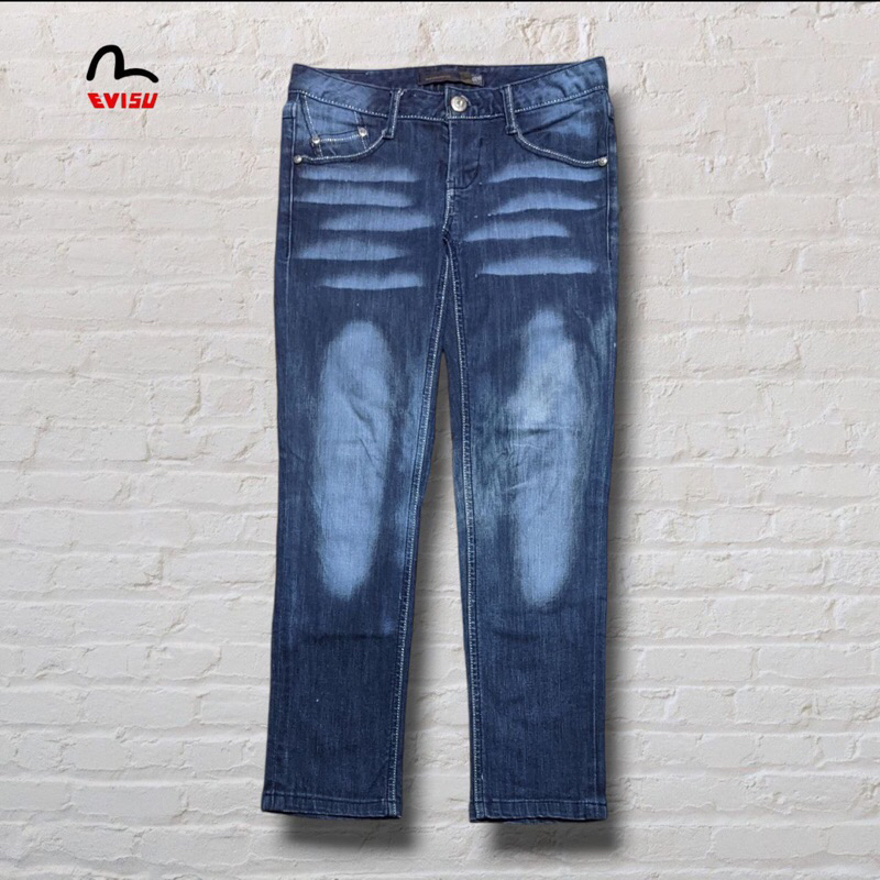 Size 27 Celana Panjang Longpants Jeans Evisu Genes Blue Washed Fading Slim Fit Original Second Prelo