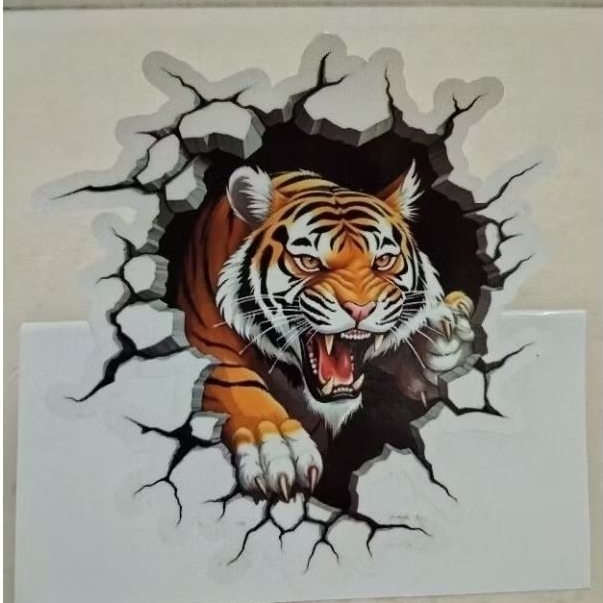 

stiker gambar macan2 model 3d size 10x10 cm print cut